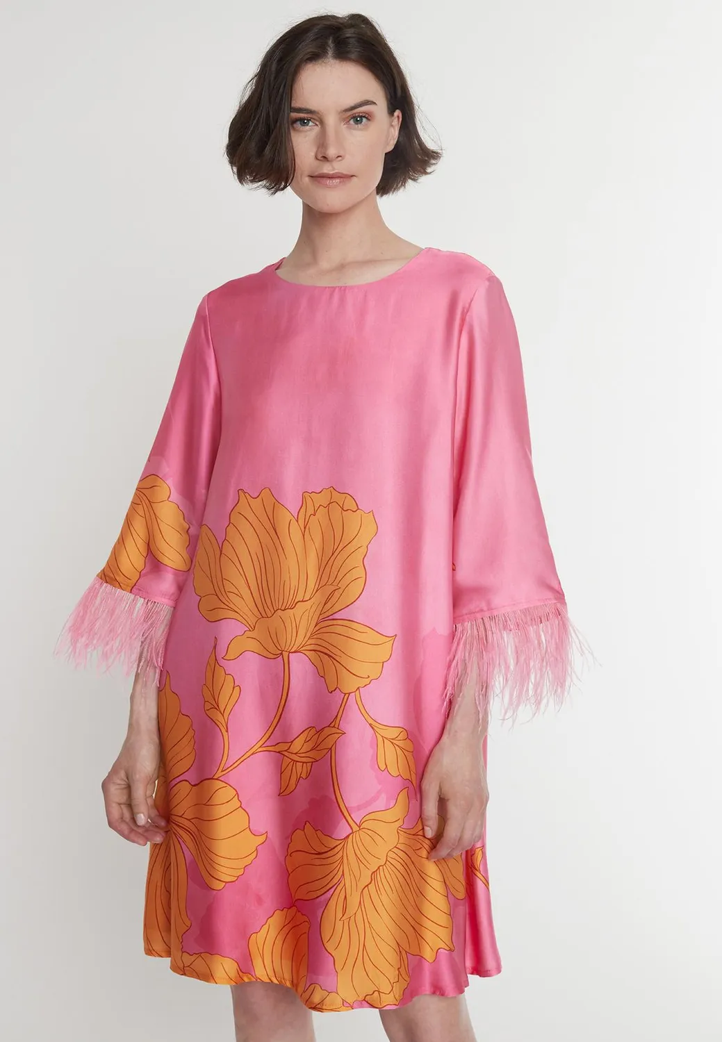 Ana Alcazar Pasoly abito satin floreale arancione