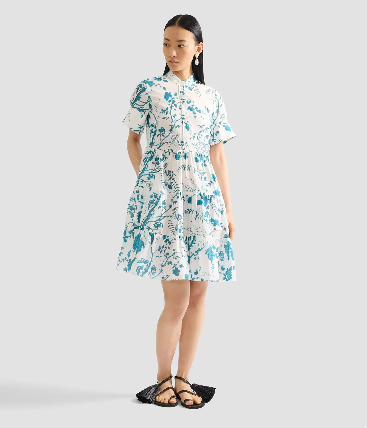 Erdem Botanical Print mini abito camicia lino