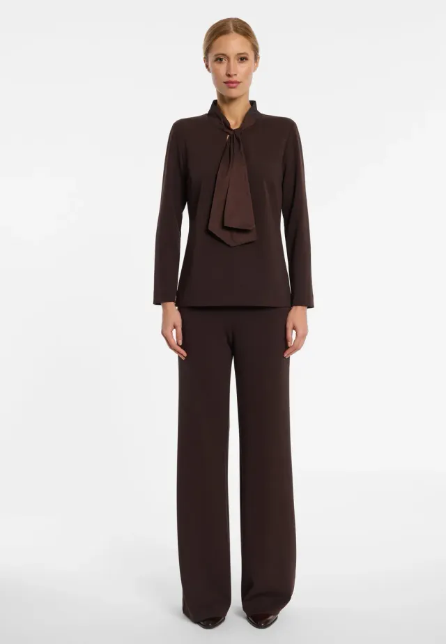 Ana Alcazar Emira top marrone fiocco organza stretch
