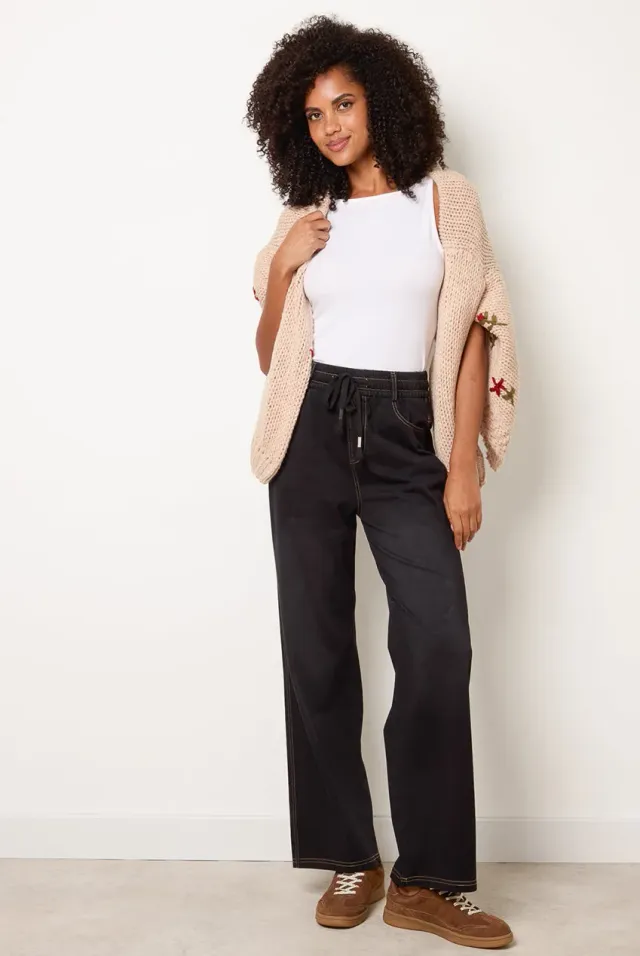 Blue Vanilla jeans neri gamba larga vita elastica