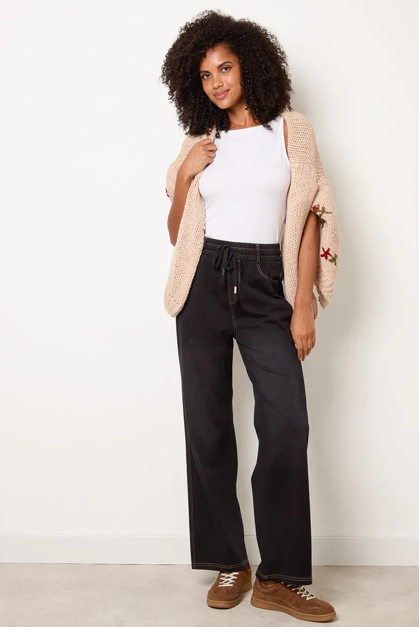 Blue Vanilla jeans neri gamba larga vita elastica