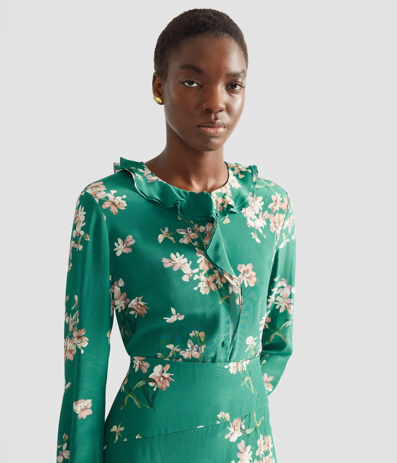 Erdem Floral Crepe camicia verde maniche lunghe 22