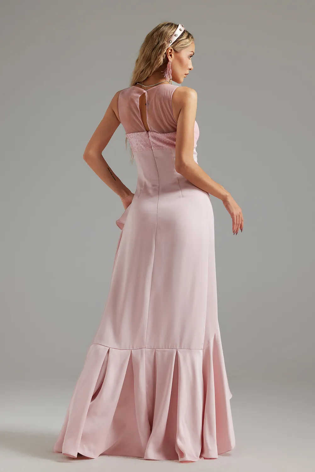 Bella Barnett Lyla Abito Maxi Rosa Senza Spalline in Pizzo