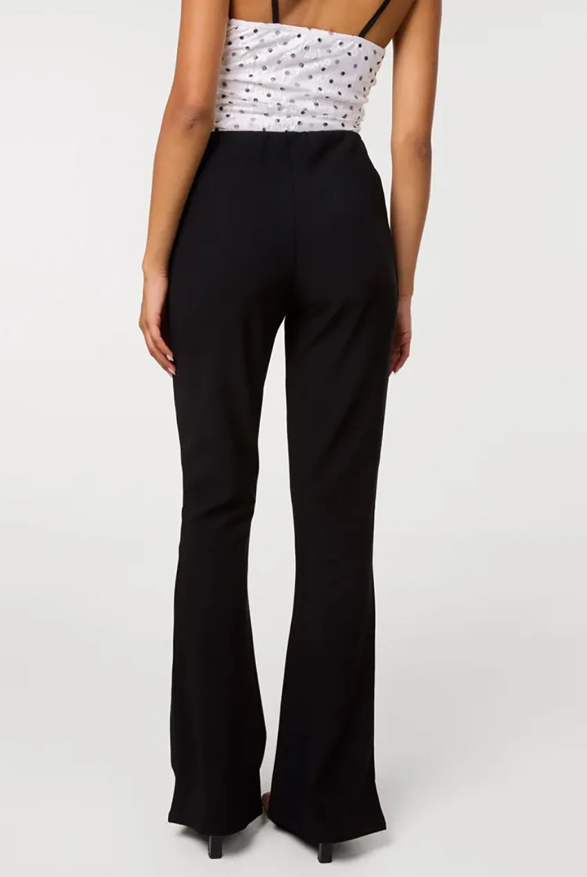 Pink Vanilla Fine Rib pantaloni flare neri stretch