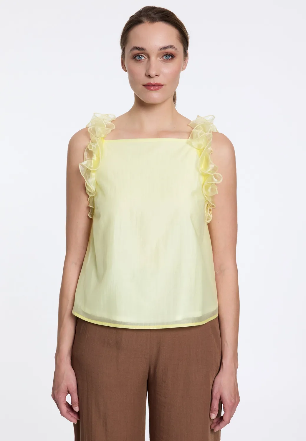Ana Alcazar Drisa top giallo lyocell con volant