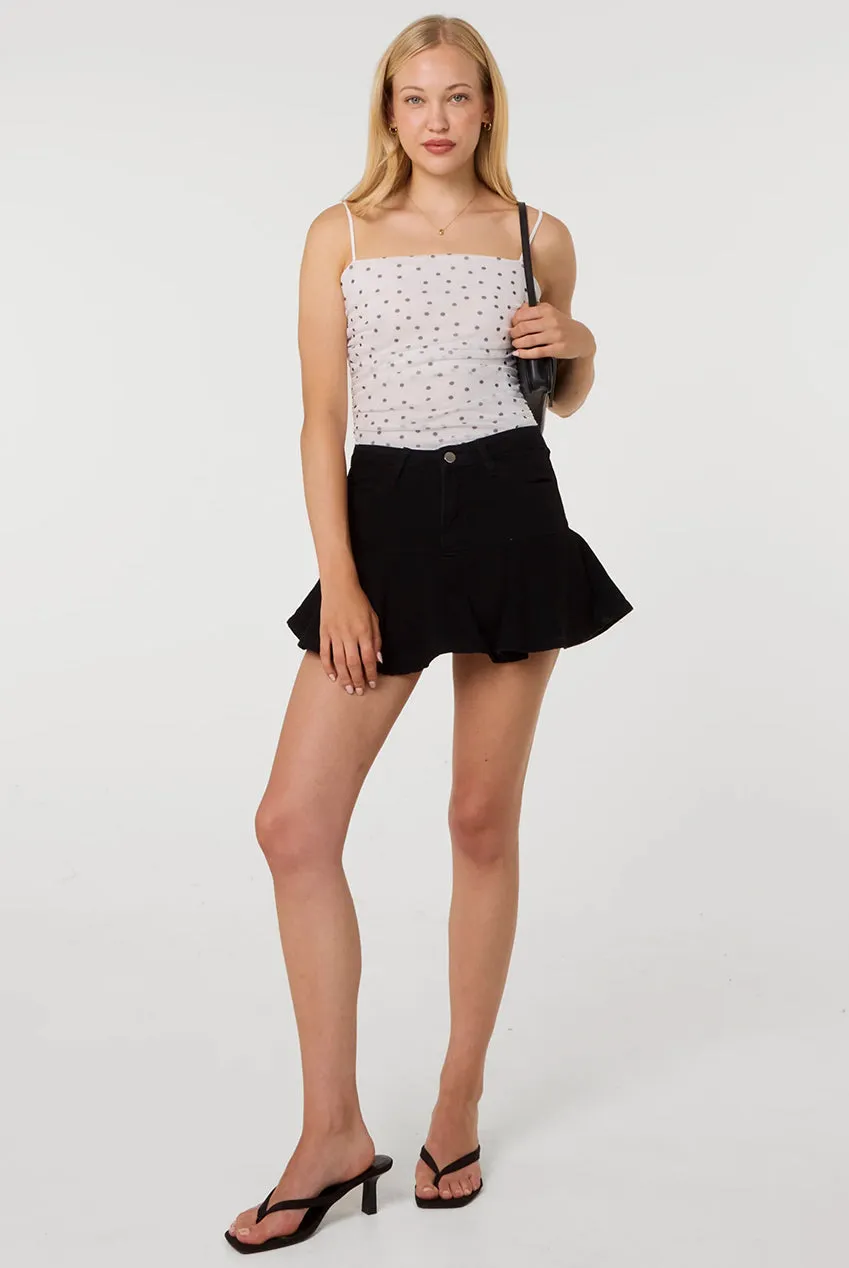 Pink Vanilla Polka Dot body rete avorio scollo quadrato