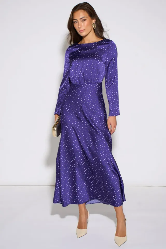 Gini London Blue Spot abito midi blu satin