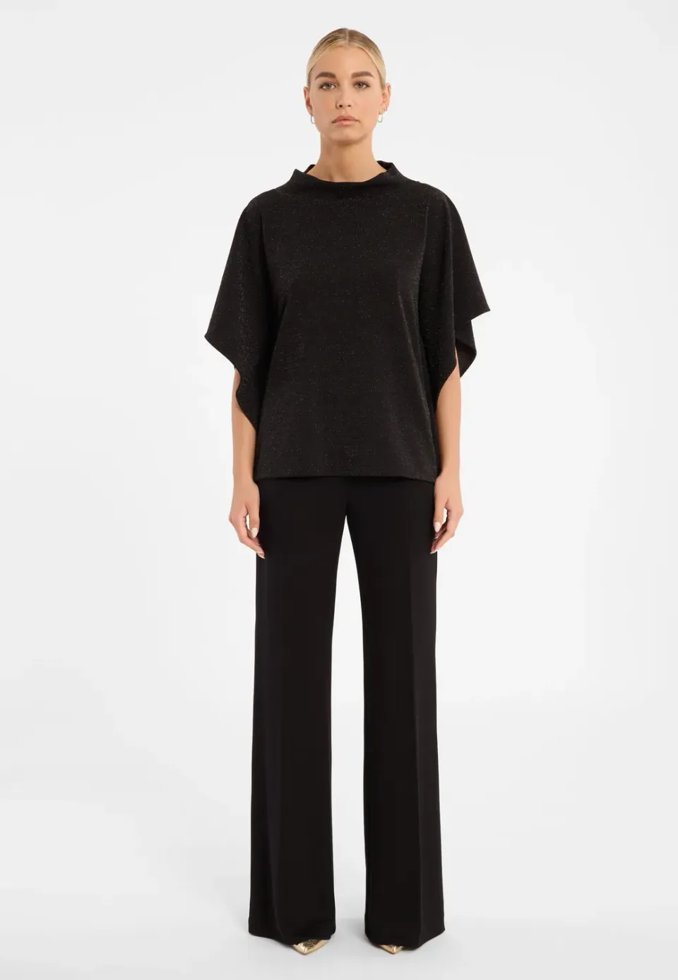 Ana Alcazar Cilla top lurex nero scollo coreana