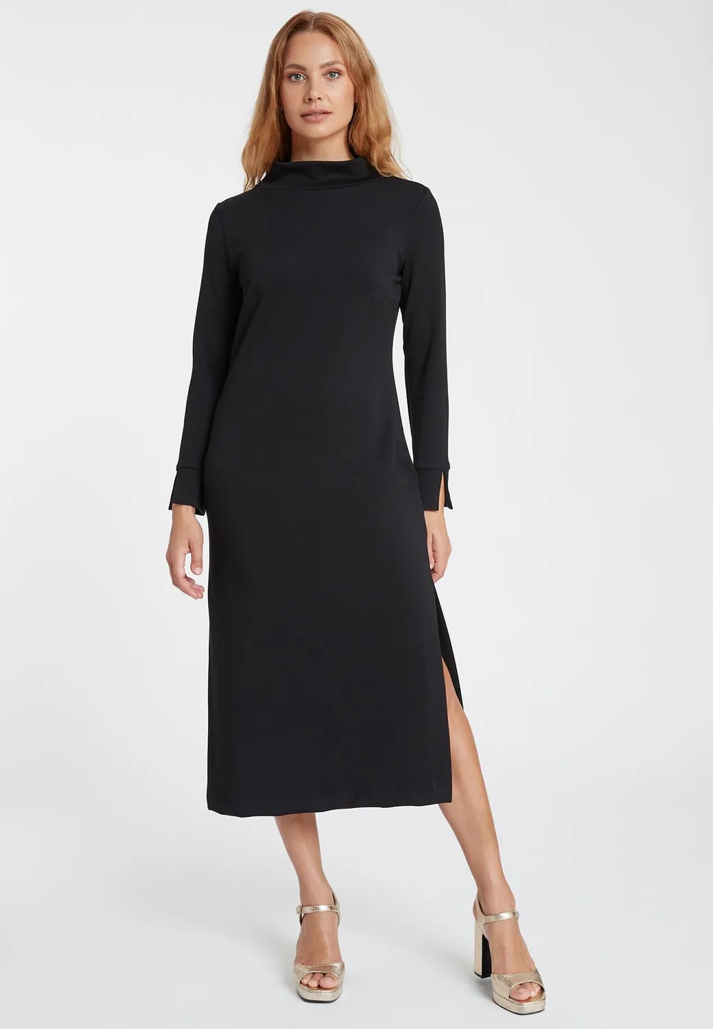 Ana Alcazar Sedana abito midi nero jersey ufficio