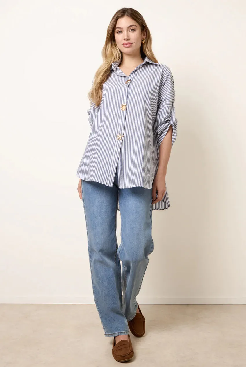 Blue Vanilla Gold Shell Button camicia a righe denim blue