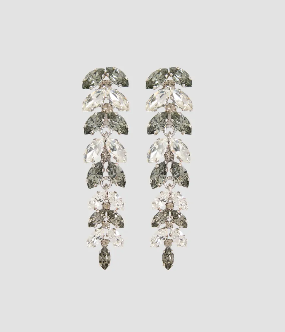 Erdem orecchini lunghi cristalli fiore argento