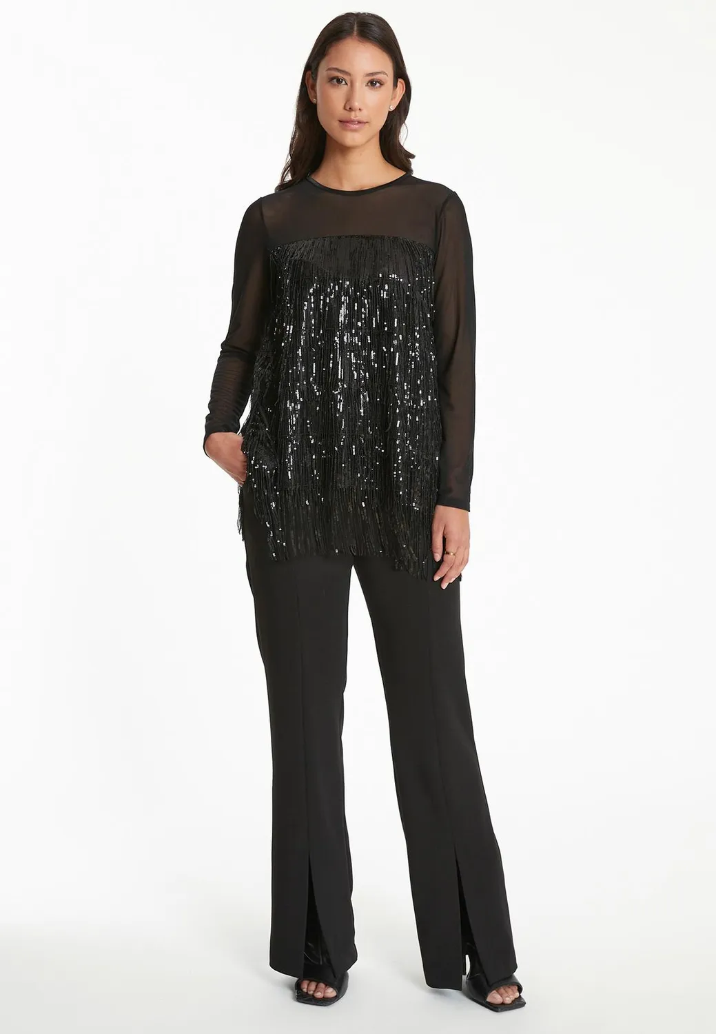 Ana Alcazar Tabine top paillettes frange nero