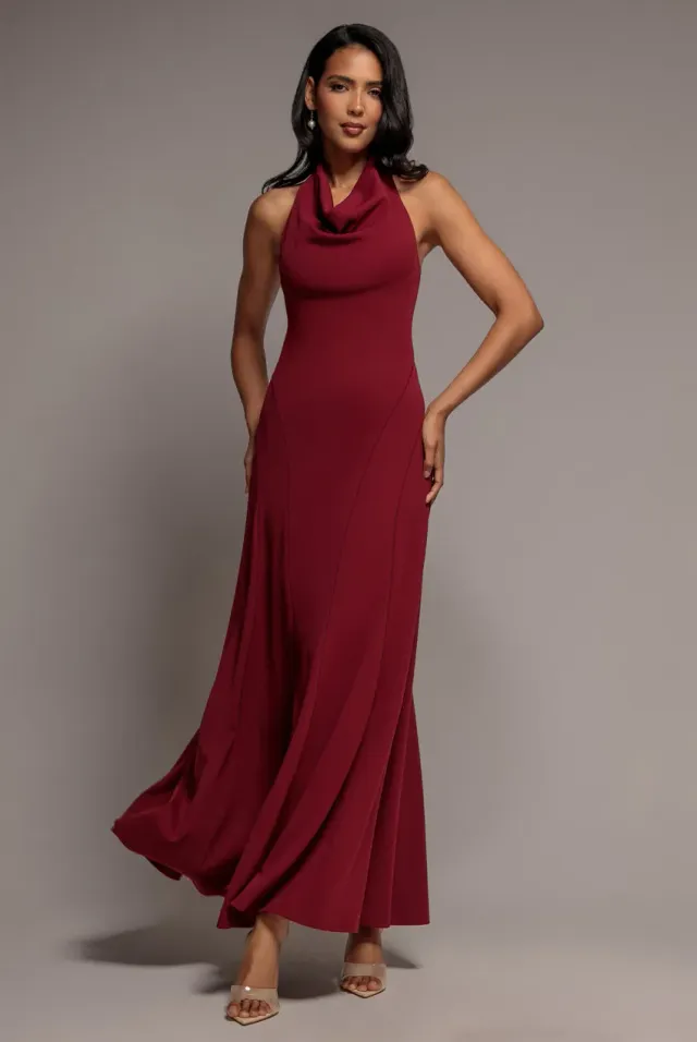 Goddiva Halterneck Cowl Neck abito maxi bordeaux schiena