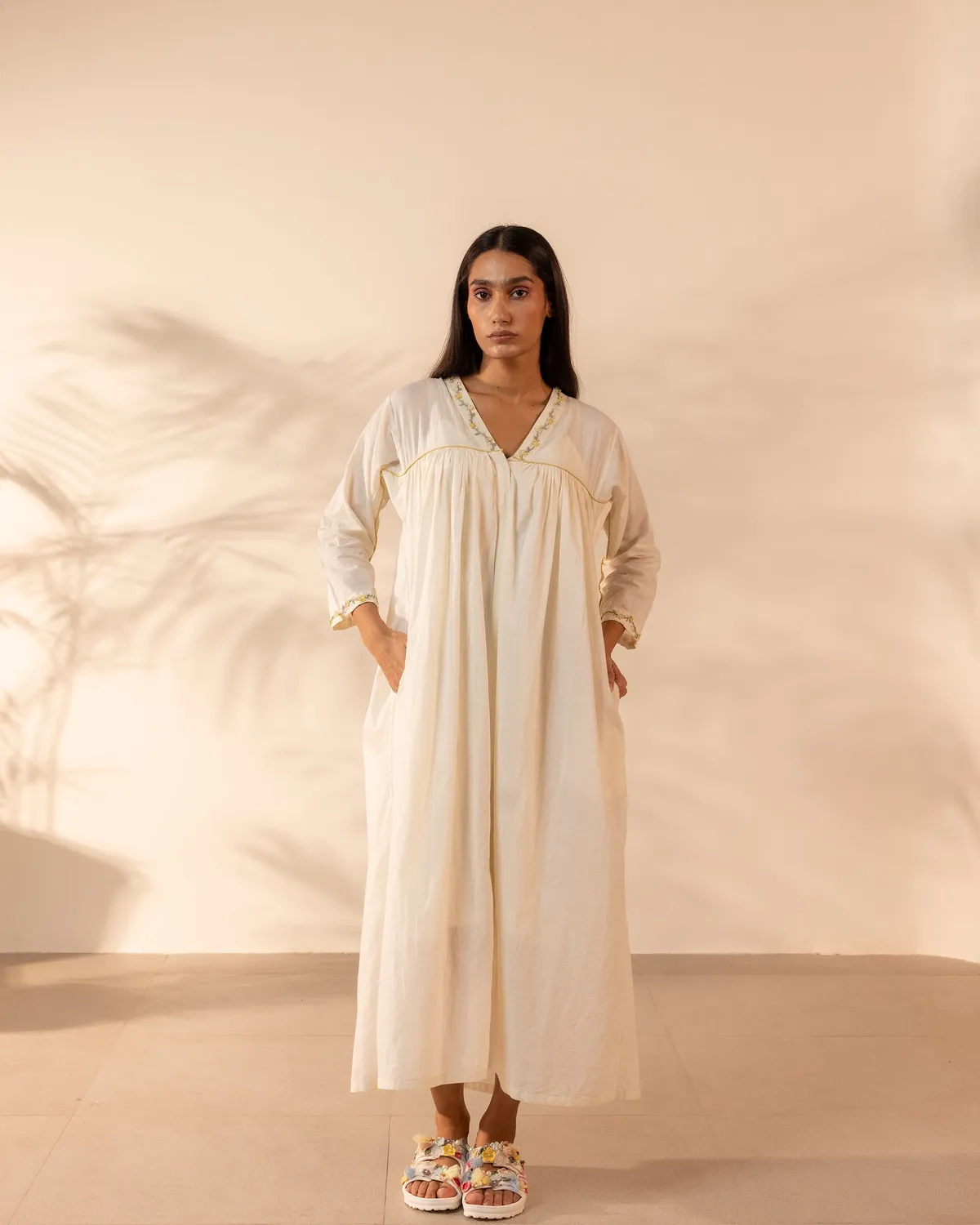 Our Dve Floret abito Beige cotone maxi 48 inch