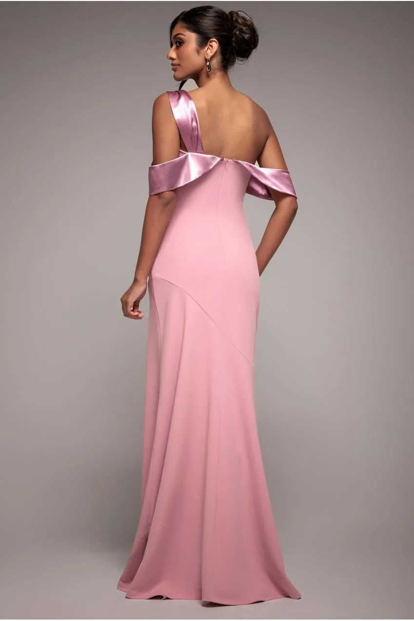 Goddiva DR3483 Satin Band Abito Maxi Rosa Monospalla