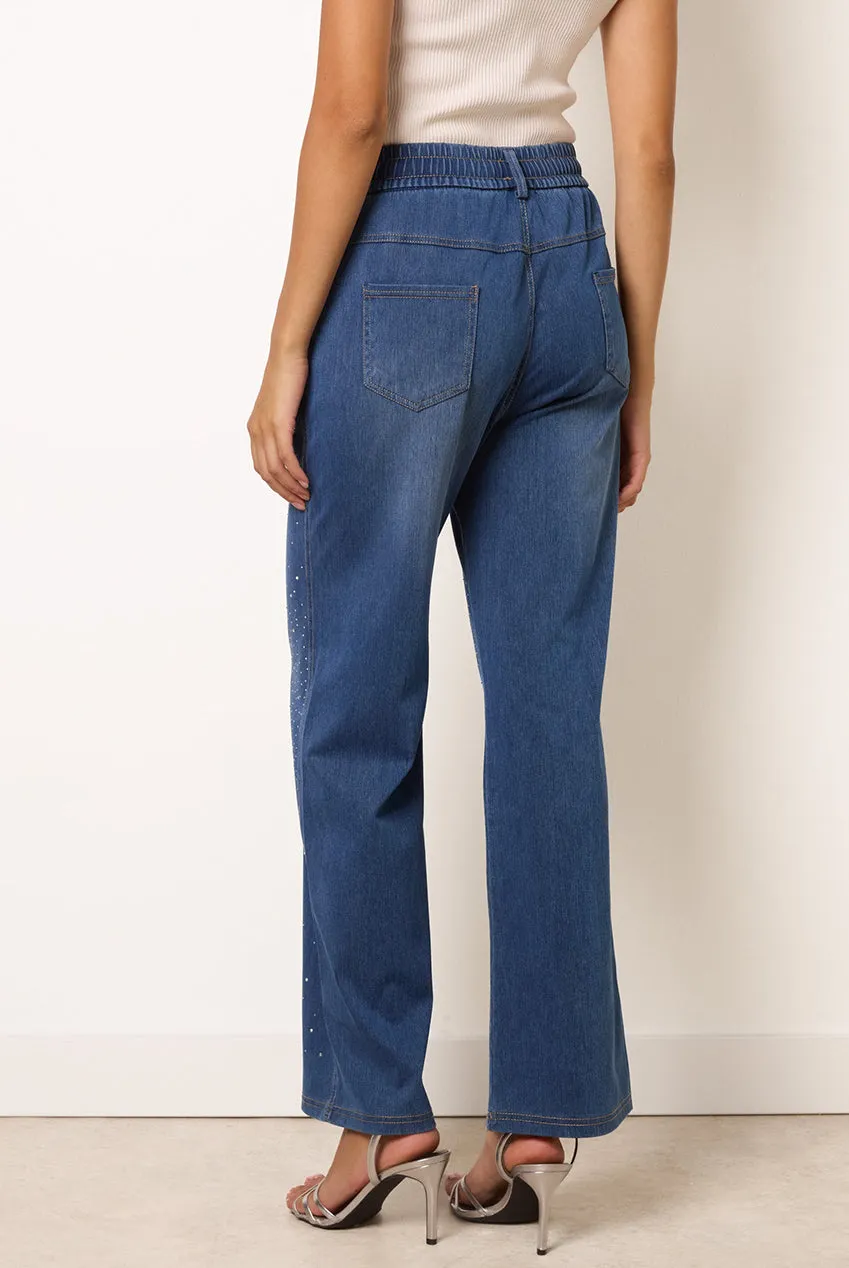 Blue Vanilla jeans zampa strass denim blu