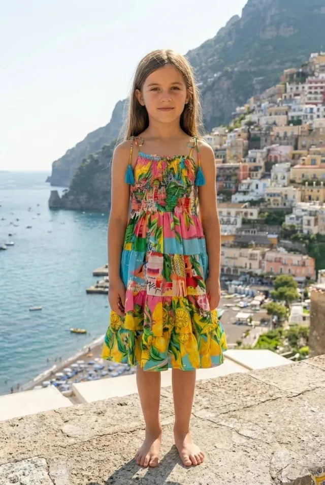 Antica Sartoria FC007 abito bimba bretelle rosa