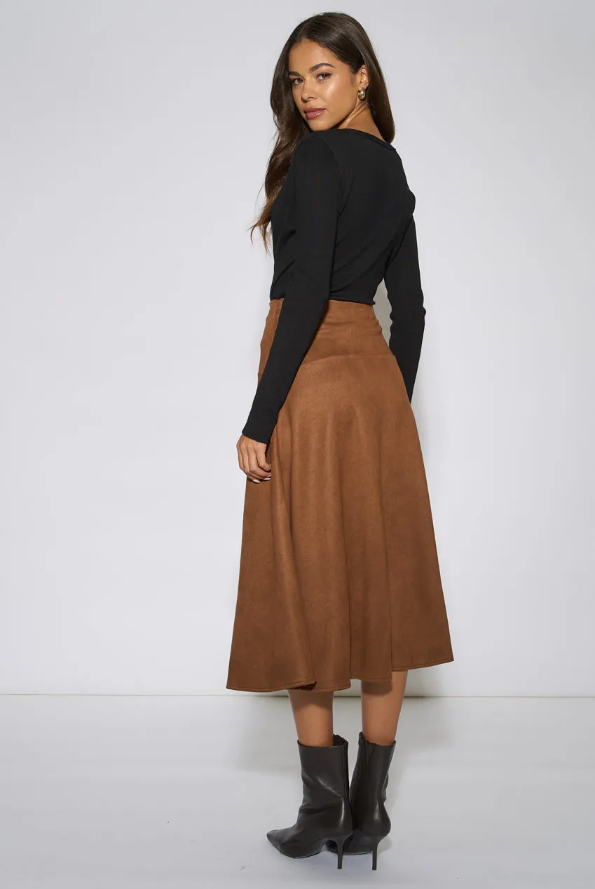 Gini London A-Line gonna midi cammello scamosciato