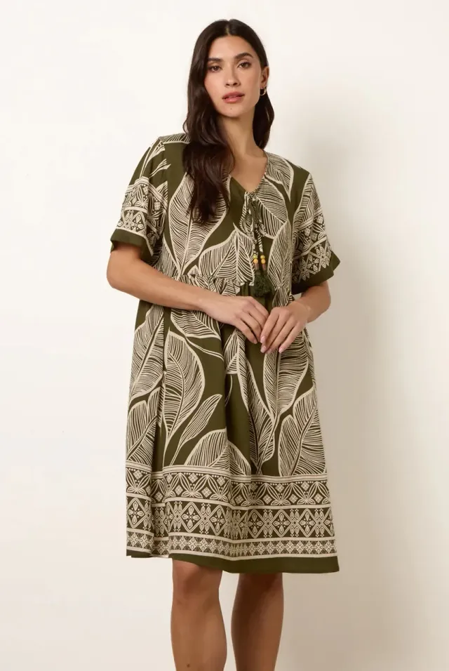 Blue Vanilla Tropical Leaf Print vestito khaki S/M mini