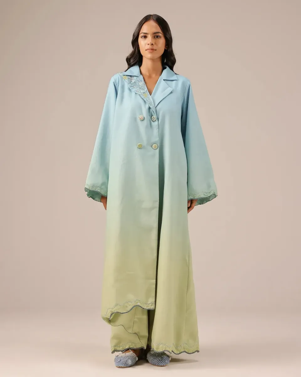 Our Dve Breeze Pop abito lino sfumato azzurro verde