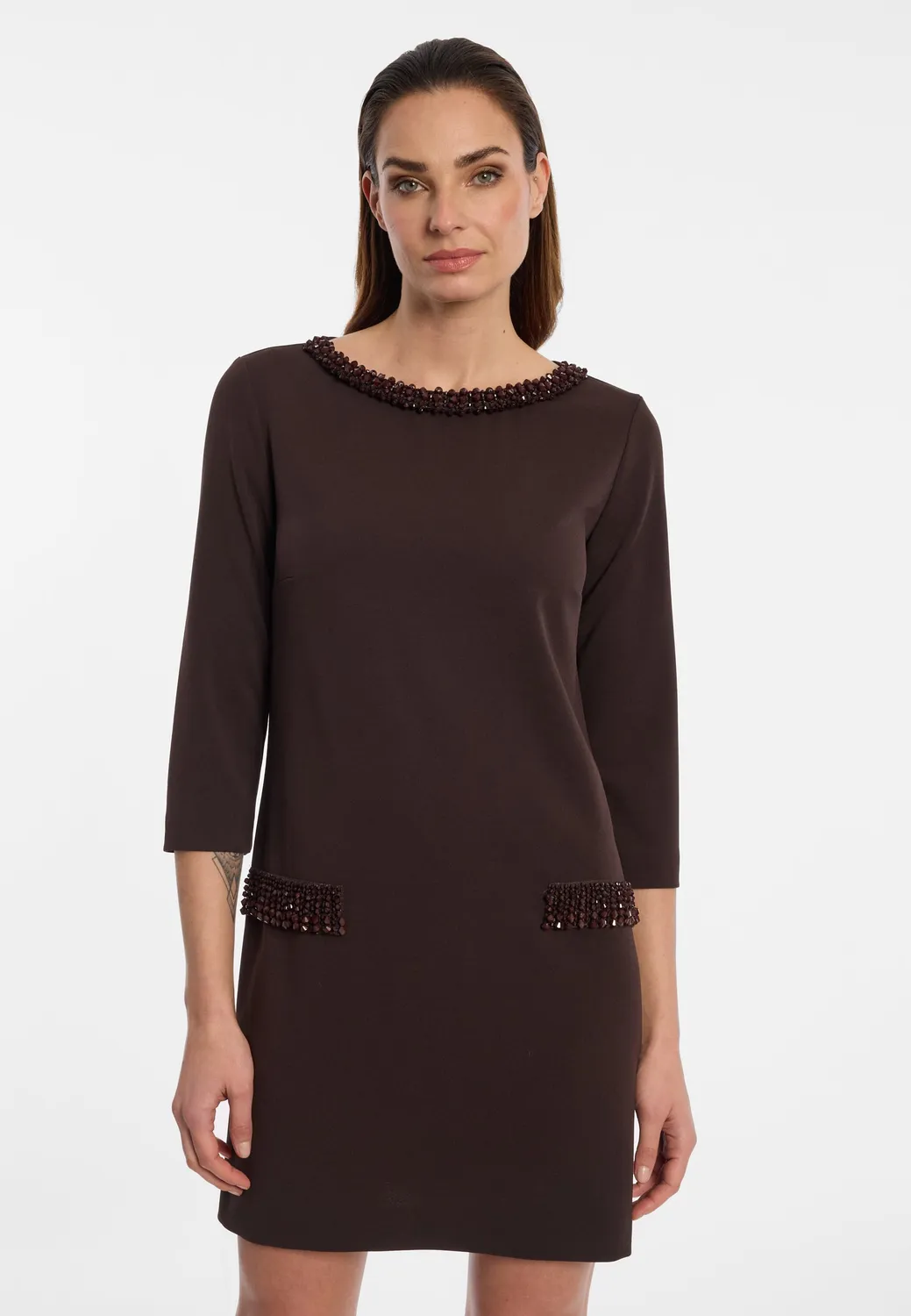 Ana Alcazar Evinae abito corto crepe perline