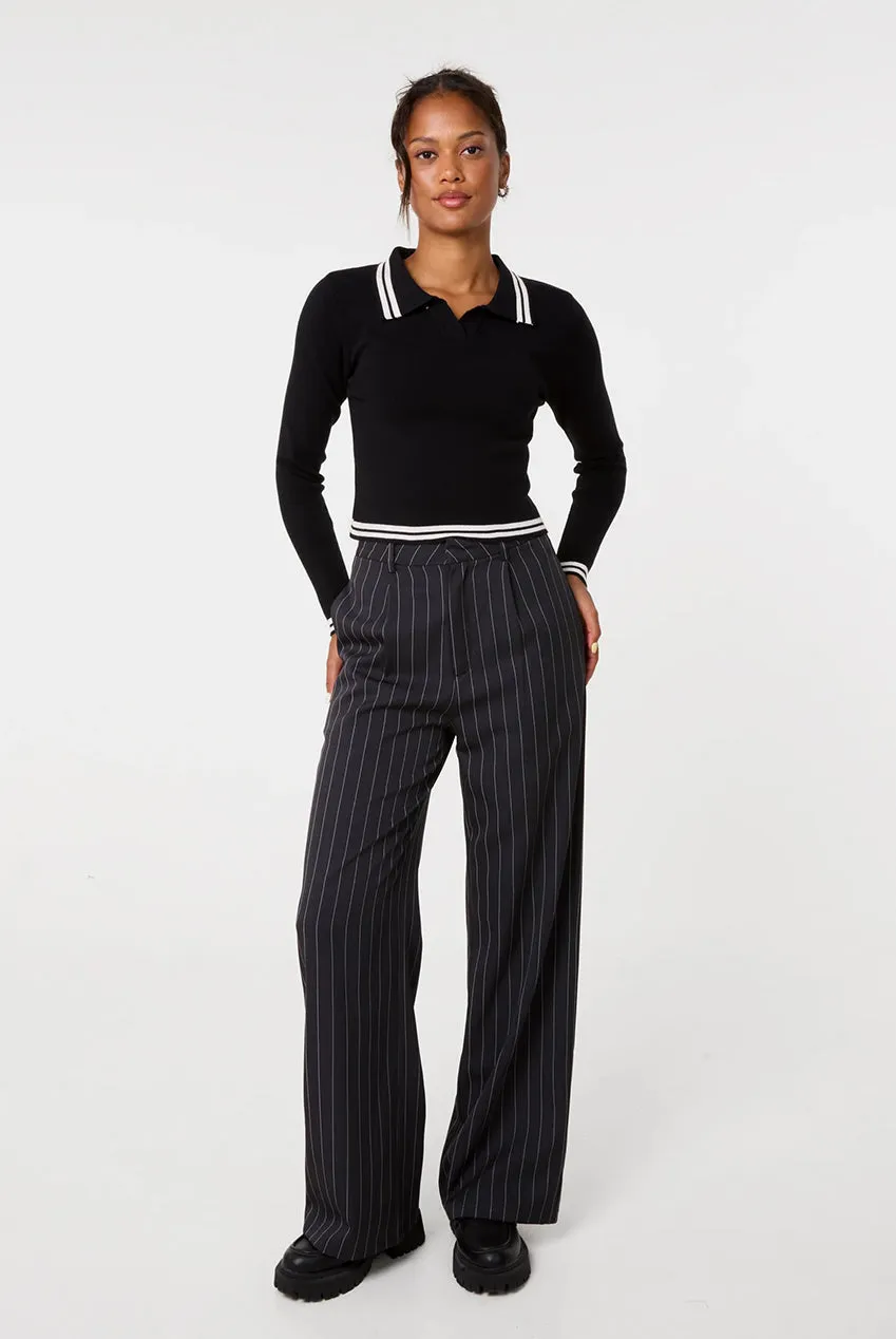 Goddiva Pink Vanilla Contrast maglione nero collo righe