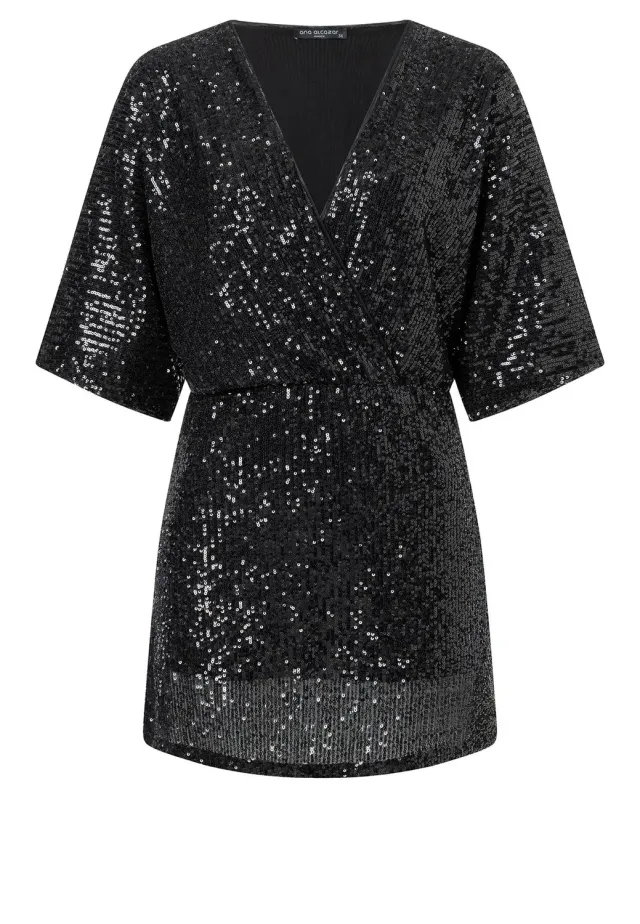 Ana Alcazar Tafara abito paillettes nero corto