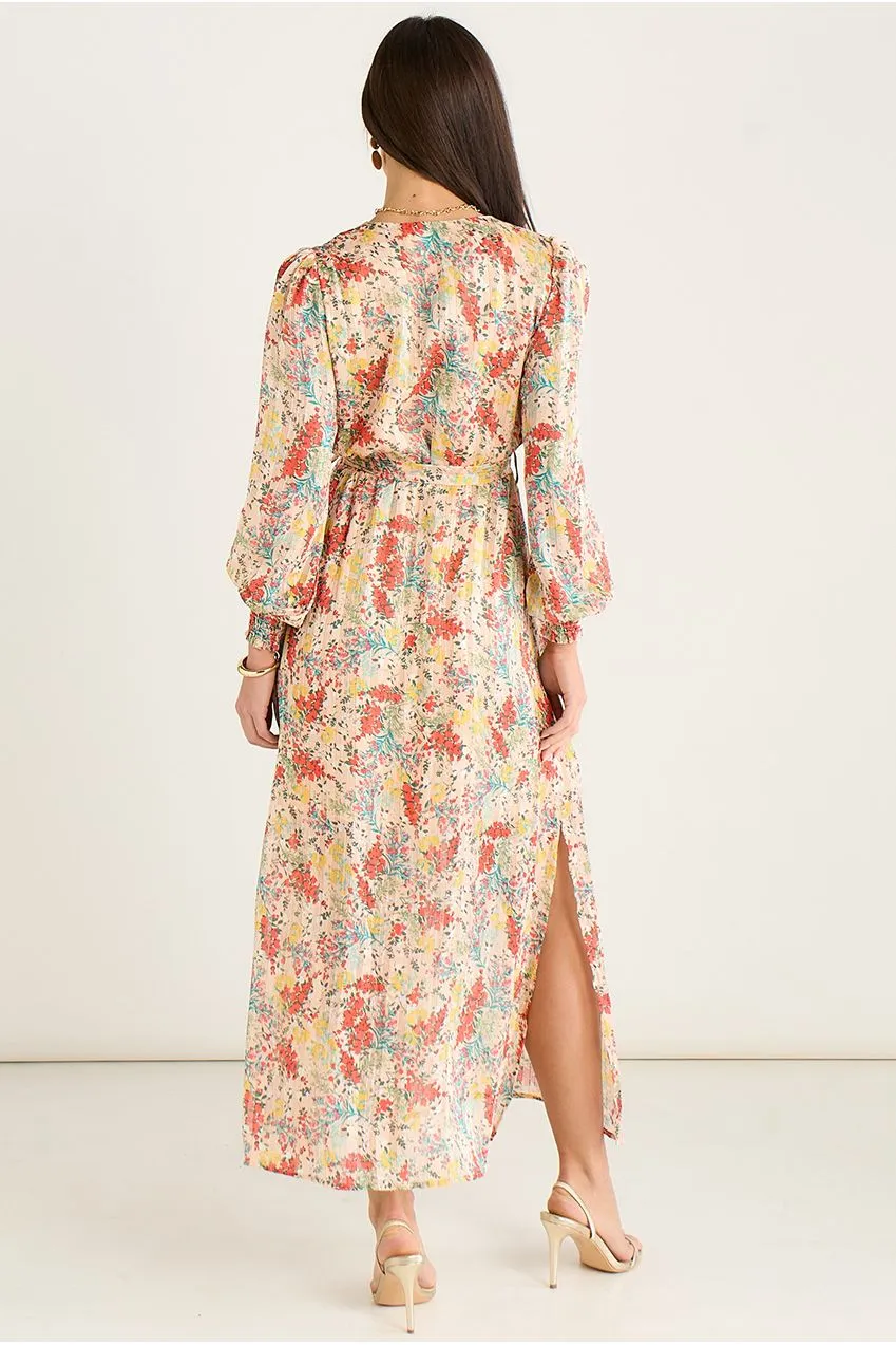 Gini London abito midi chiffon multicolor fantasia jacquard