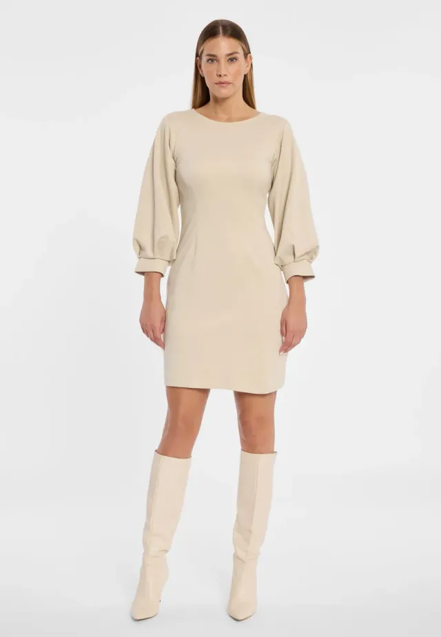 Ana Alcazar Ahali mini abito panna jersey maniche sbuffo