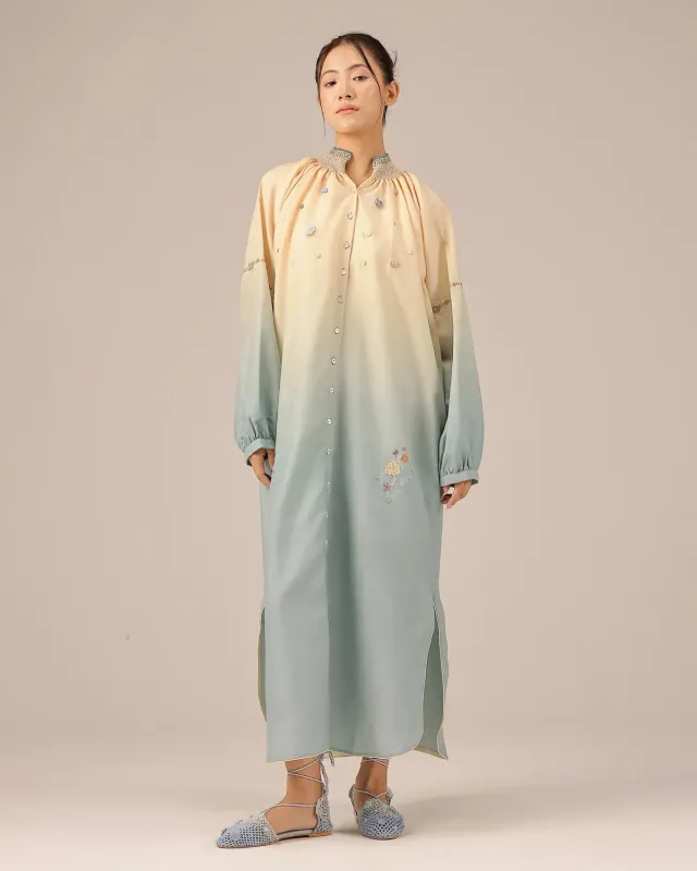 Our Dve Sorbet Abito lino avorio grigio smock
