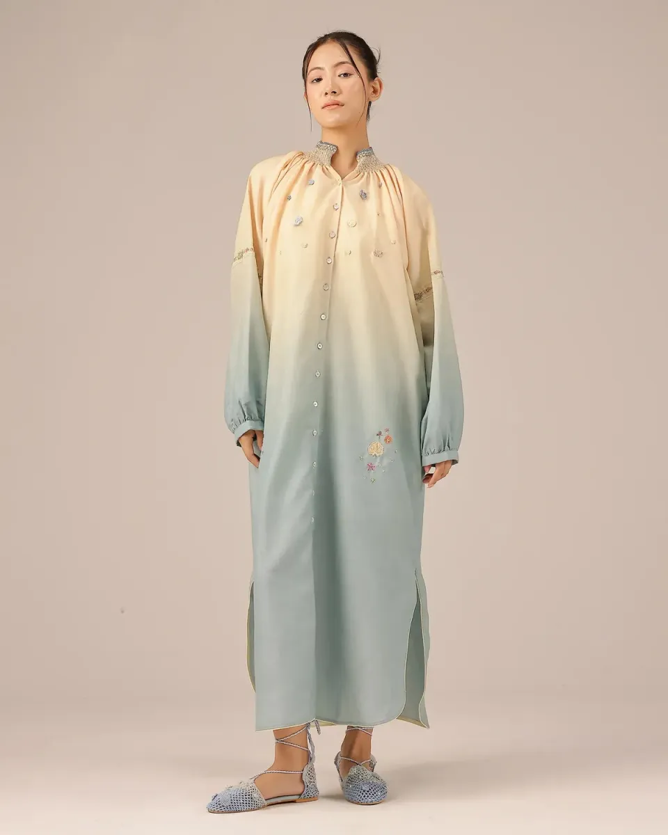Our Dve Sorbet Abito lino avorio grigio smock