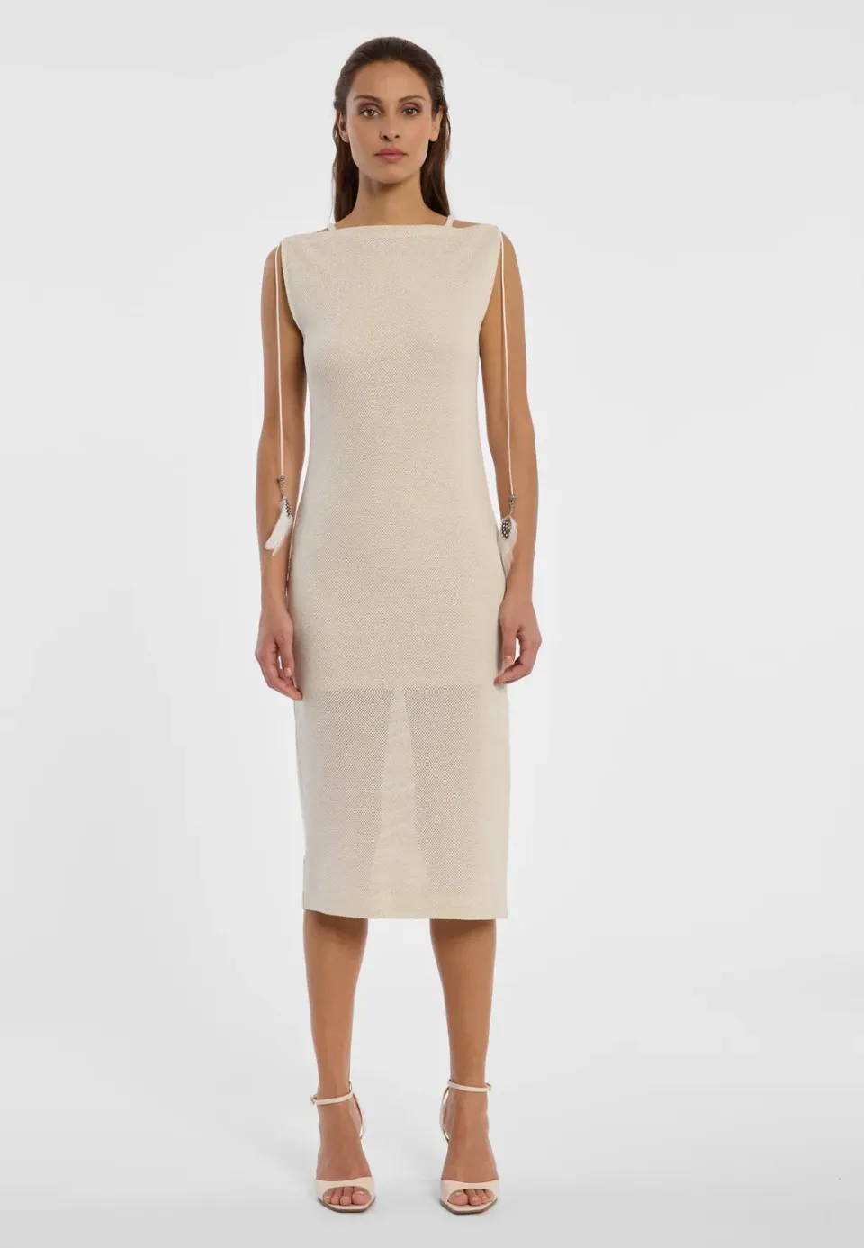 Ana Alcazar Danie abito midi crema maglia luminosa