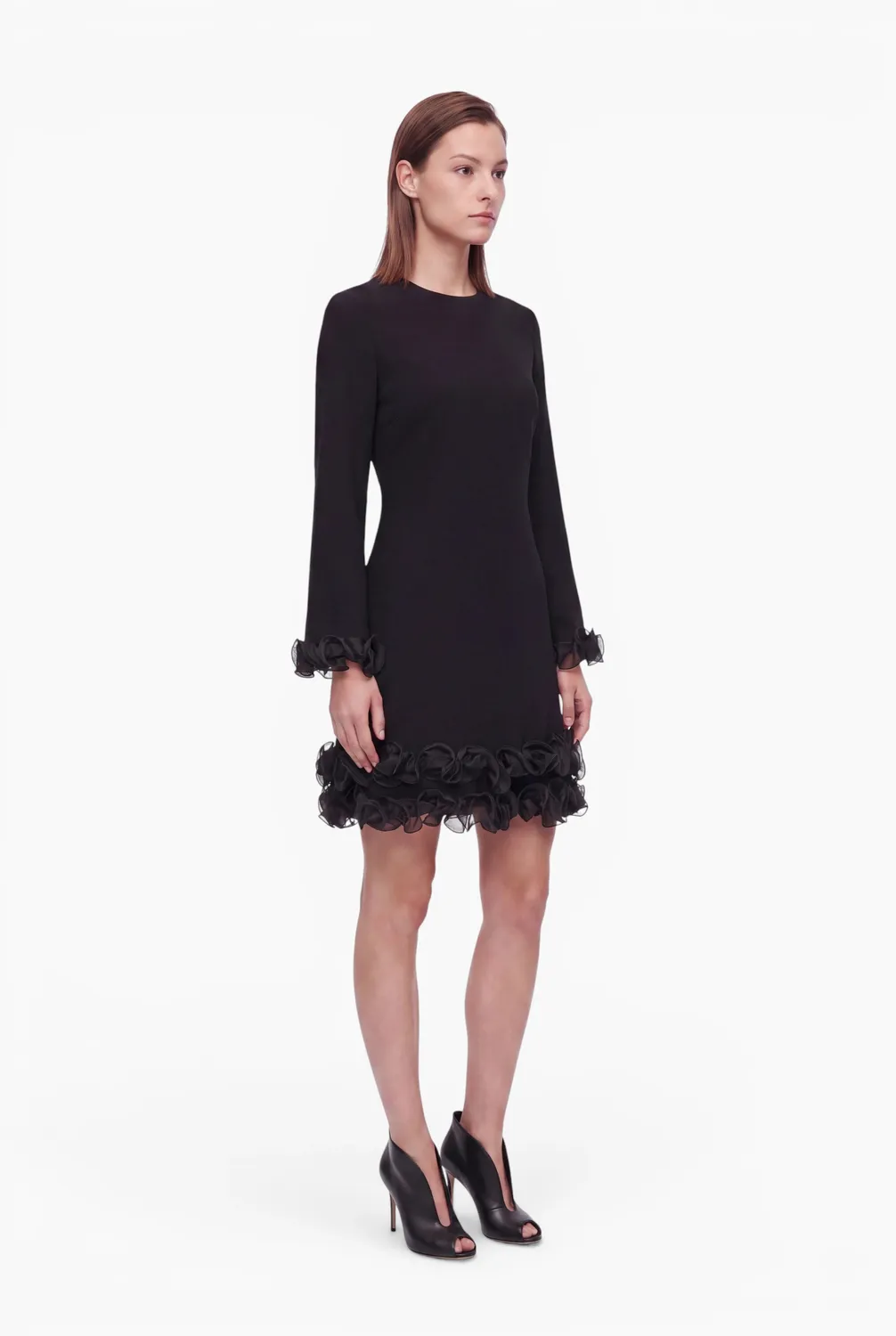 Ana Alcazar Enfyra abito cocktail nero balze organza