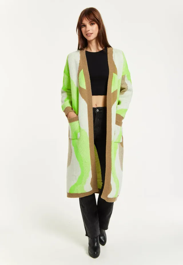 Liquorish cardigan lungo marrone verde tasche aperte