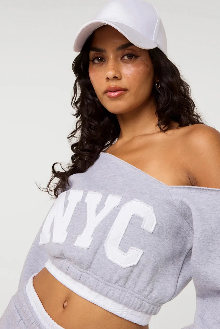 Pink Vanilla Off The Shoulder felpa grigia grafica cotone