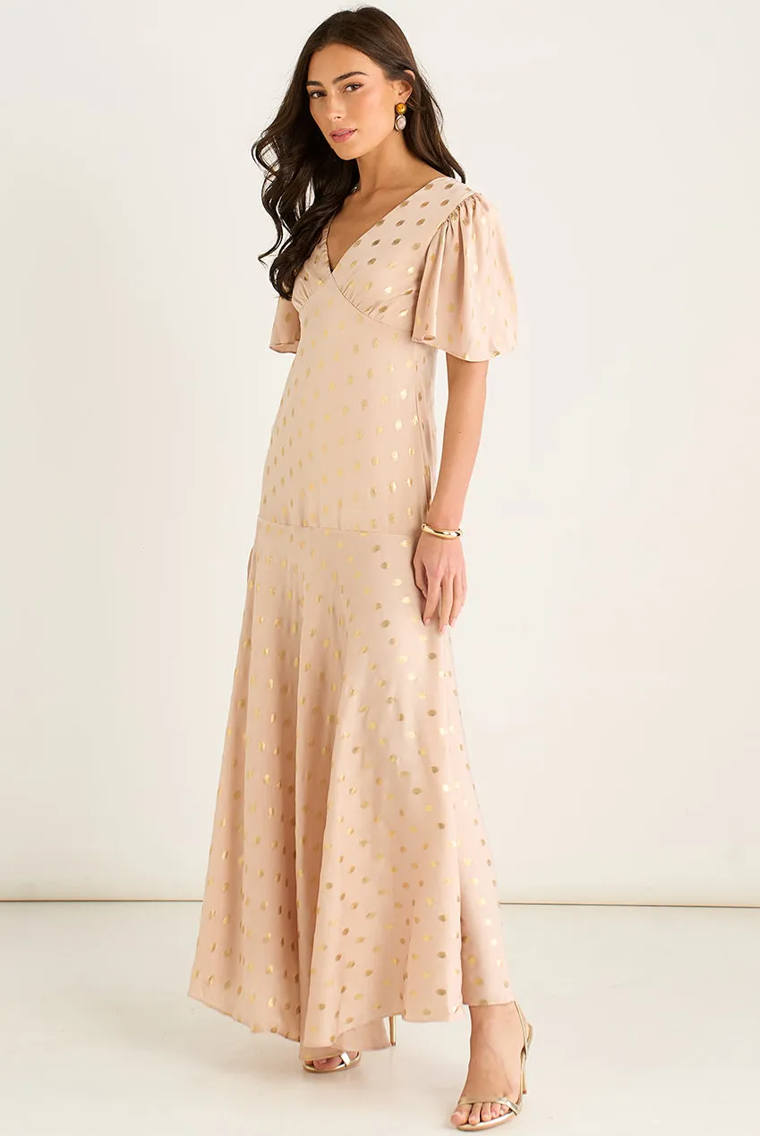 Gini London Stone Angel Sleeves abito maxi stone foil