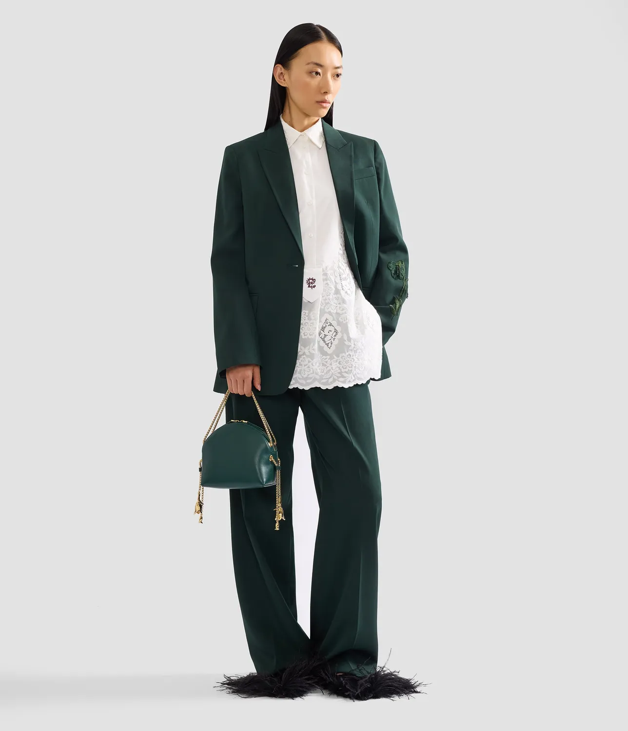Erdem pantalone verde gamba larga lana