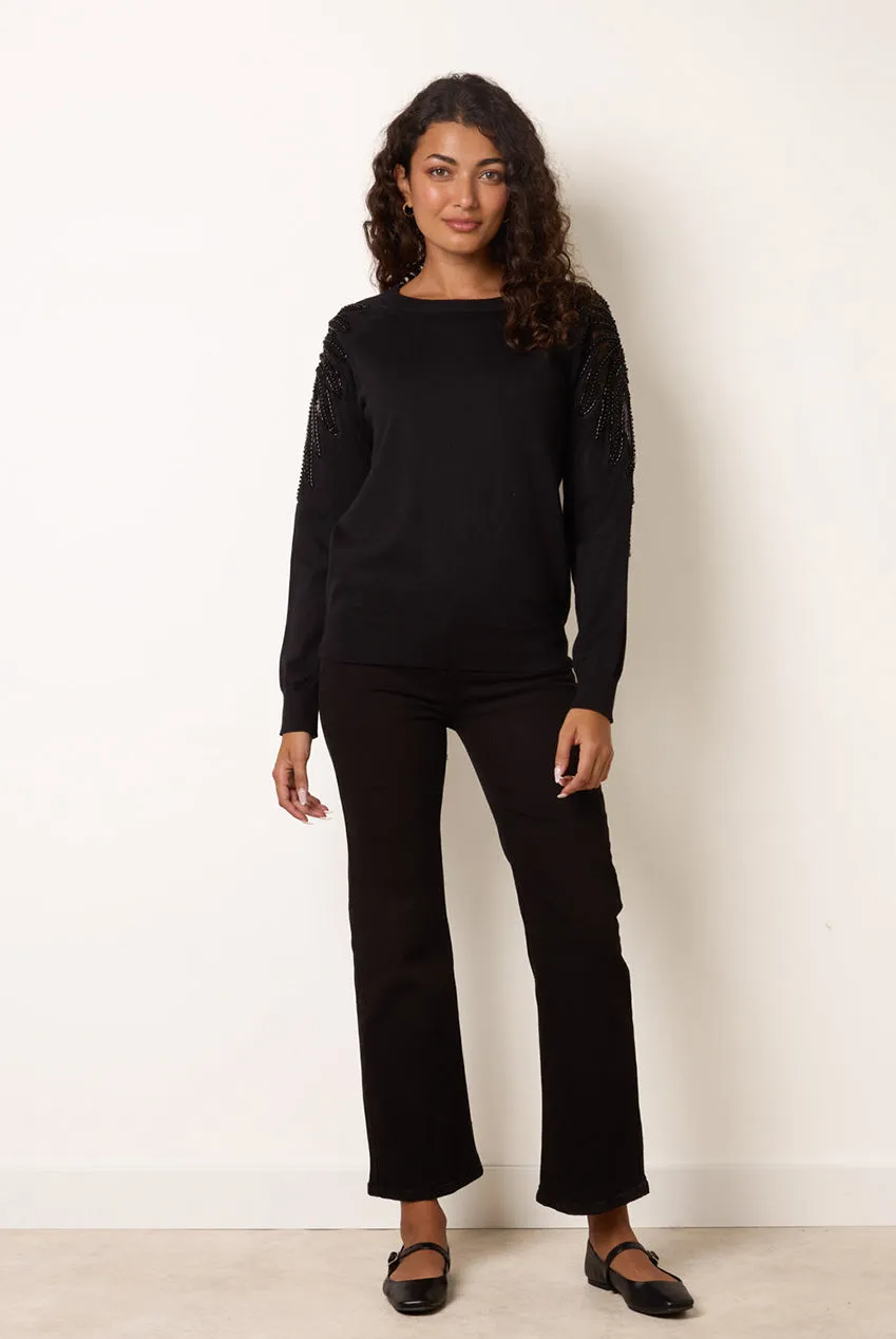 Blue Vanilla Embellished Sleeve maglione nero paillettes S