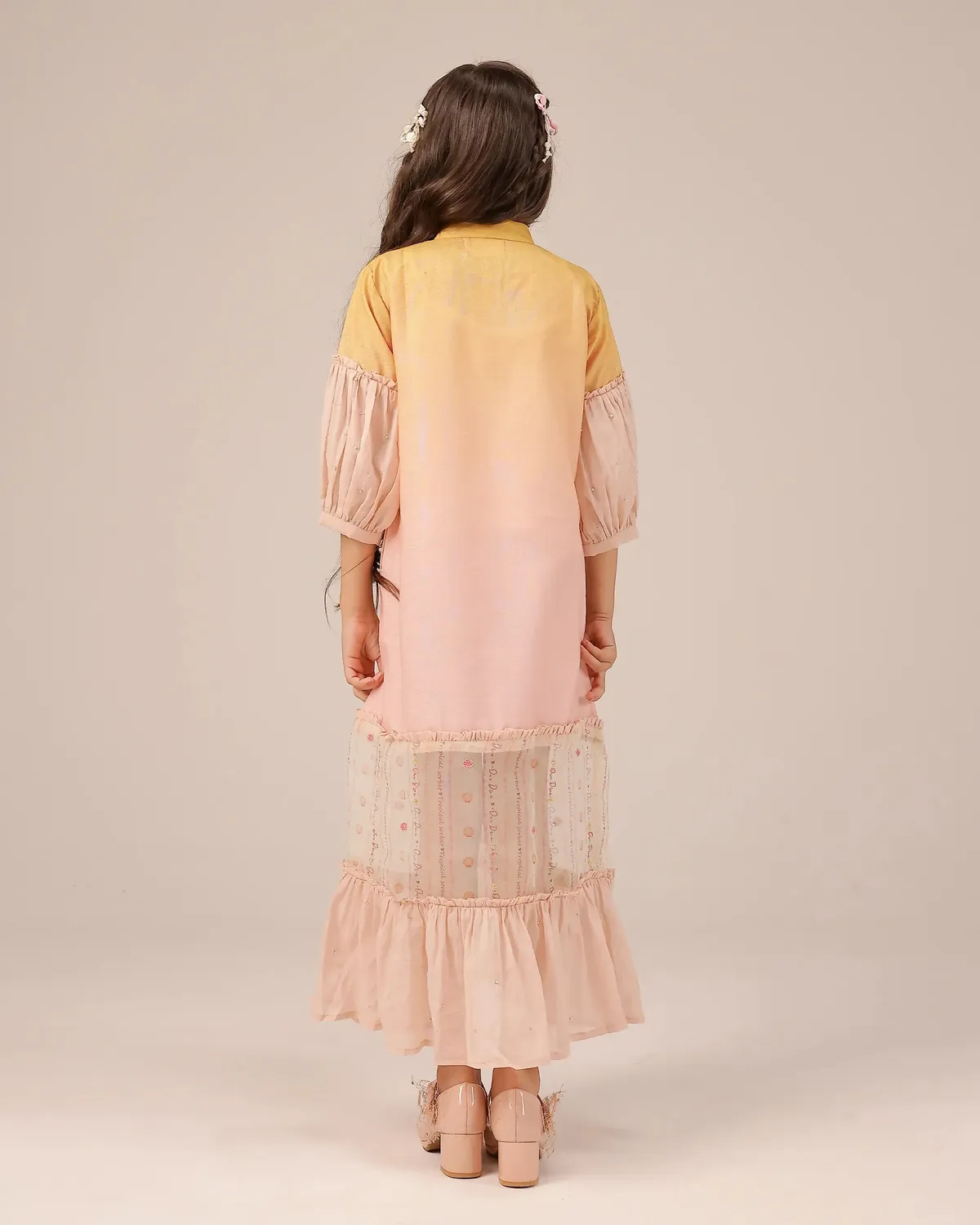 Our Dve Palm Whisper Dress abito bambina giallo rosa lino
