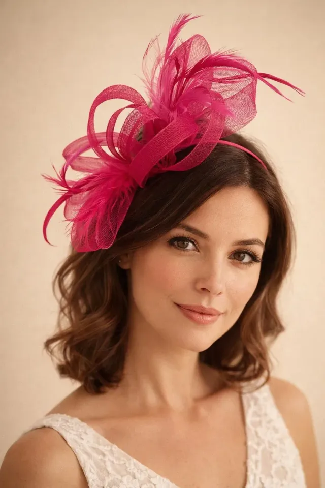 SVNX Bow Feather fascinator rosa piume 20x19 cm