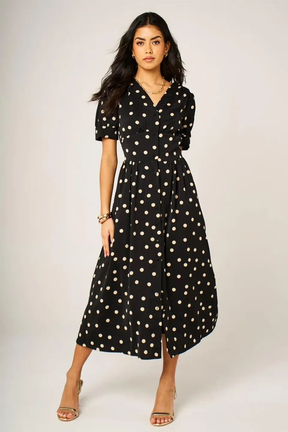 Goddiva FS Collection abito midi nero pois bottoni