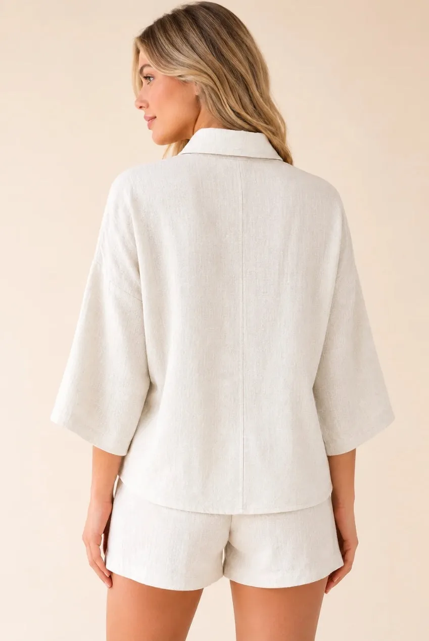 Avinci Camicia Oversize Lino Bianco Collo Classico