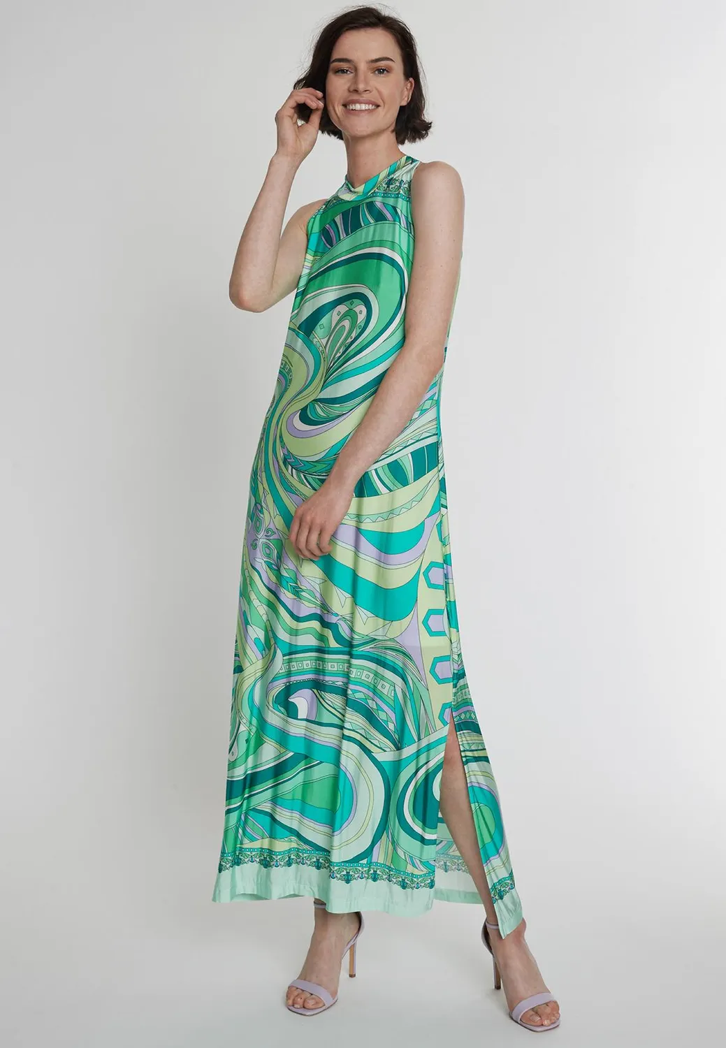 Ana Alcazar Pibala abito lungo fantasia scollo halter