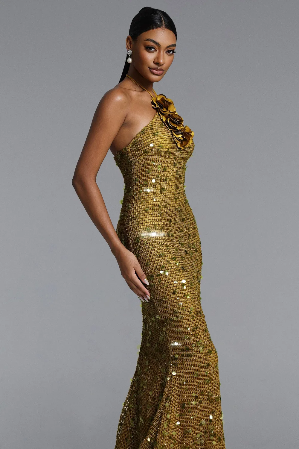 Bella Barnett Liza abito maxi verde paillettes floreali