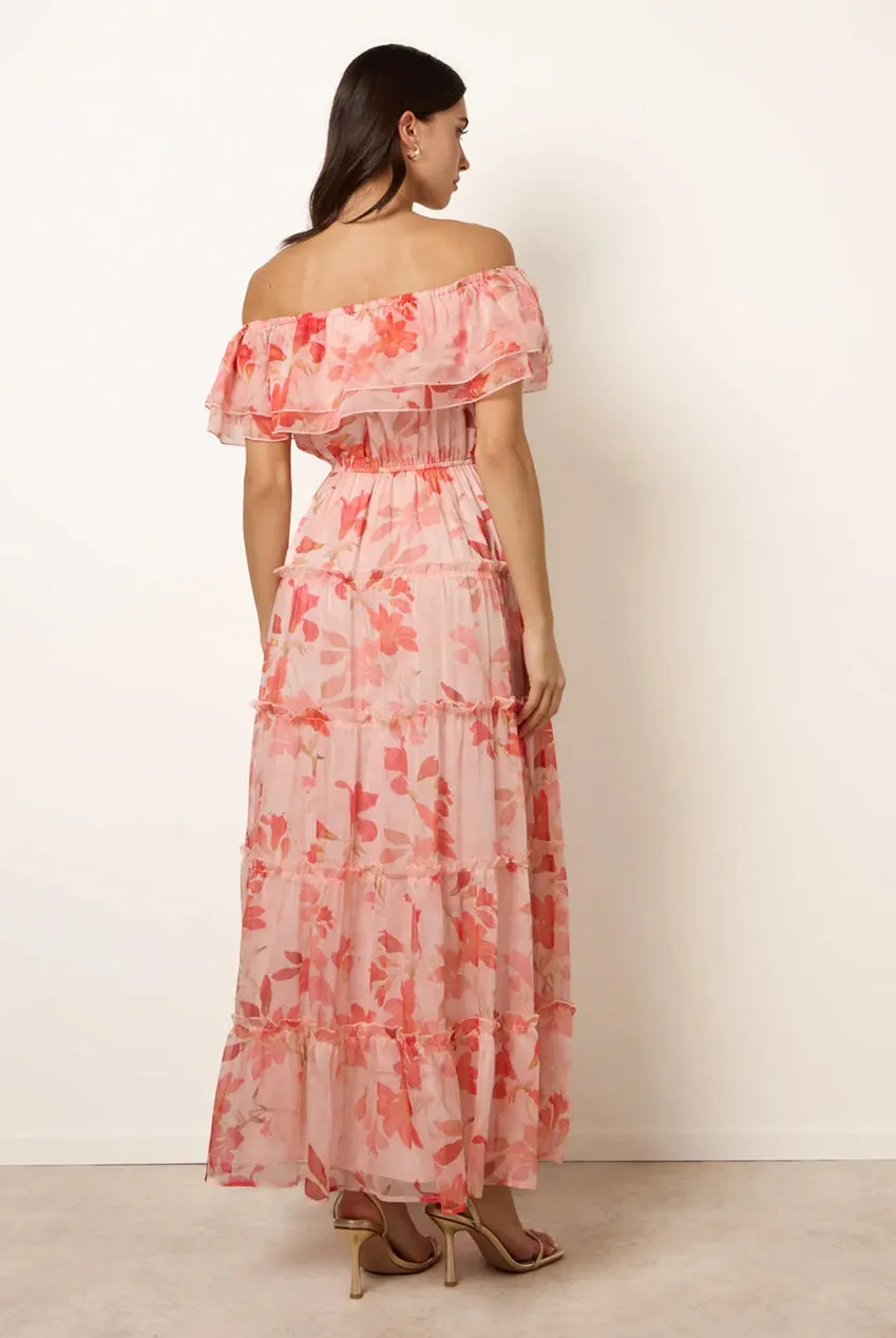 Blue Vanilla Off The Shoulder Maxi abito rosa floreale