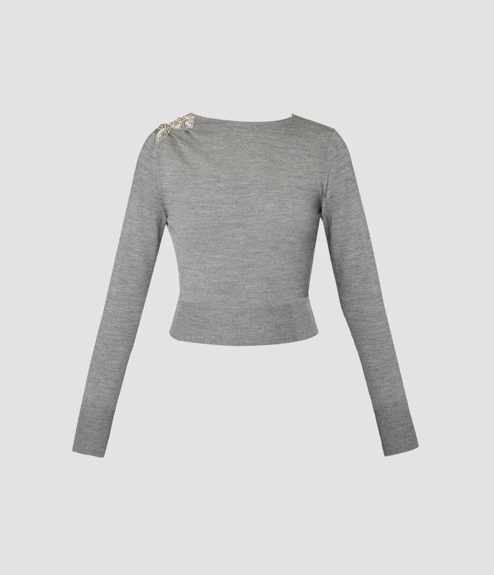Erdem Drape Detail Knit Jumper maglione lana grigio