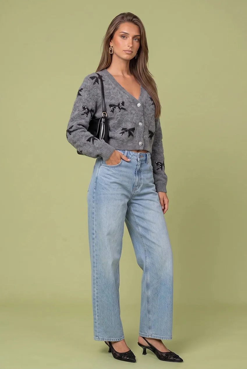 Urban Bliss Cardigan Fiocco Paillettes Grigio M