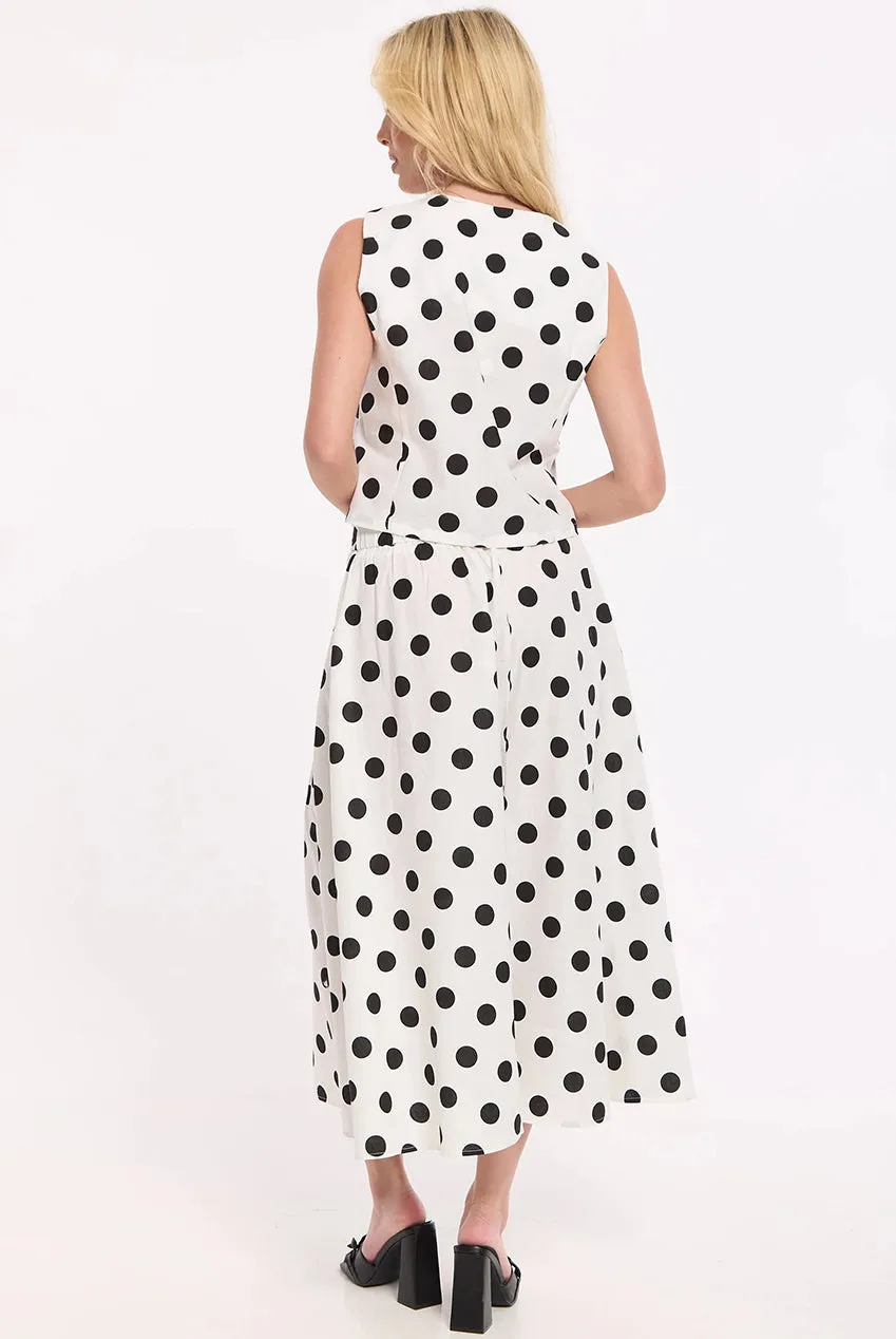 Liquorish Completo Pois Cotone Lino Bianco Top+Gonna
