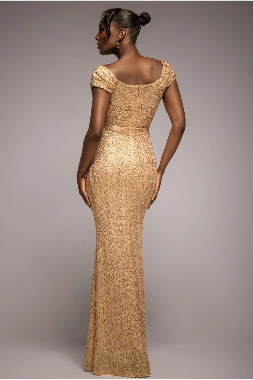 Goddiva Sequin Cowl Abito Maxi Oro con Paillettes