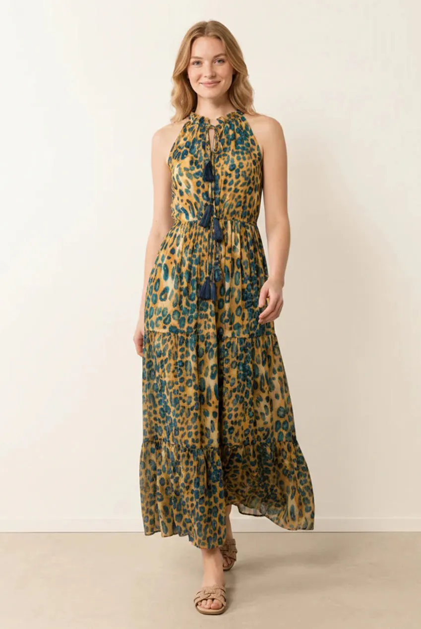Blue Vanilla Tie Front abito maxi animalier smanicato